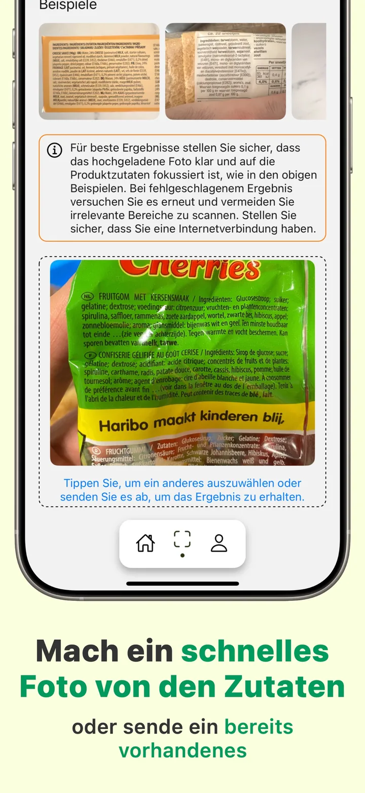 Das Scan-Menü von Halal Scanner: Barcode scannen für sofortige Treffer oder die Zutatenliste für eine ausführliche Analyse fotografieren
